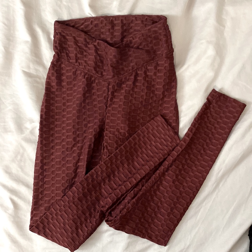 2 PAIRS HONEYCOMB CROSSOVER WAIST LEGGINGS BUTT CONTOUR RUCHING| size: M - Picture 3 of 4